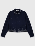 Sơ mi MAJE navy cổ bẻ cườm đá (có set)