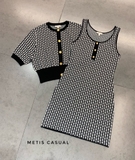 Cardigan Joyra tay lỡ đen hoạ tiết