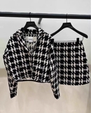 Set len dạ áo+ chân váy Sandro sóng đen kem