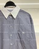 Áo sơ mi Celin kẻ cổ trắng oversize