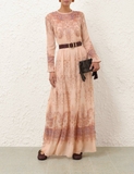 Váy ZIMMERMANN lụa nâu nude dáng dài kèm belt
