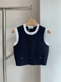 Áo Sandro sát nách navy viền kem (có set)