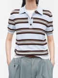 Polo len xanh kẻ nâu
