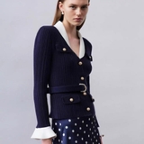 Áo SELF PORTRAIT navy cổ trắng kèm belt