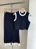 Chân váy SANDRO navy viền kem (có set)