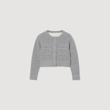 Cardigan SANDRO ghi viền trắng