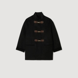 Áo dạ SANDRO đen khuy móc da nâu