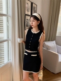 Chân váy SANDRO đen hoa trắng nổi ( CÓ SET )