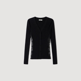 Cardigan SANDRO đen viền ren sườn