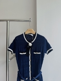 Váy SELF PORTRAIT navy cộc nơ cổ kèm belt