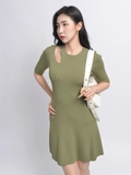 Váy len MAJE xanh ngắn tay cut out