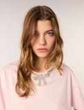 Tshirt MAJE hổng viền cổ nơ đá