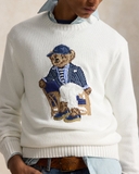 Áo len RALPH LAUREN trắng gấu áo xanh kẻ