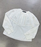 Sơ mi ZARA trắng cổ tròn ren dập