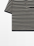 Áo MASSIMO DUTTI cổ bẻ kẻ navy trắng
