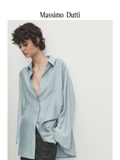 Sơ mi MASSIMO DUTTI lụa tơ xanh
