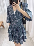 Váy Maje xanh họa tiết tím dáng ngắn