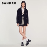 Áo len Sandro đen cổ V cải màu kem