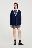 Cardigan SANDRO navy viền trắng xuông