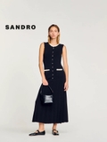 Váy SANDRO đen sát nách viền thêu hoa