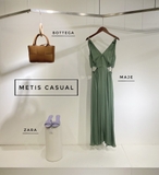 Váy Maje lụa xanh cut eo