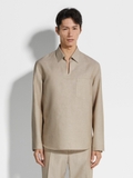 Sơ mi ZEGNA linen cổ V túi ngực