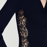 Cardigan SANDRO đen viền ren sườn