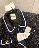 Set SANDRO dạ tweed viền xanh trắng