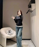 Áo MIUMIU đen cải viền trắng