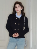 Áo khoác SANDRO navy 6 khuy cổ dựng chun