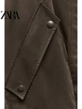 Parka Zara rêu dáng ngắn túi chéo