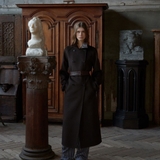 Áo dạ SANDRO nâu cổ da dáng dài kèm belt