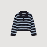 Áo len SANDRO cổ bẻ kẻ xanh