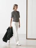 Áo MASSIMO DUTTI cổ bẻ kẻ navy trắng