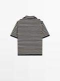 Áo MASSIMO DUTTI cổ bẻ kẻ navy trắng