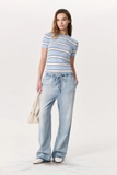 Áo len RAG & BONE cộc kẻ xanh trắng