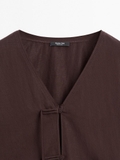 Sơ mi MASSIMO DUTTI nâu cột nơ
