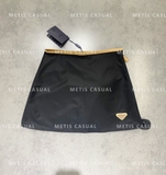 Chân váy PRADA đen viền da nâu