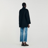 Áo dạ SANDRO đen khuy móc da nâu