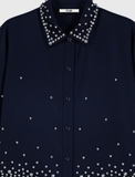 Sơ mi MAJE navy cổ bẻ cườm đá (có set)