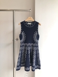 Váy sát nách SANDRO navy họa tiết dập nổi