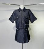 Chân váy SANDRO xếp ly chỉ vàng ( có set )