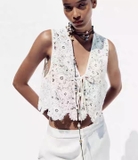 Áo len móc ZARA đính cườm 2 màu