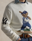 Áo len RALPH trắng gấu xanh kẻ MLB