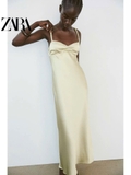 Váy Zara lụa xanh cut out lưng