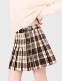 Chân váy MAJE kẻ nâu đính đá ( có set )
