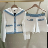 Áo khoác MAJE trắng cải jeans cổ bẻ ( Có set )