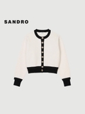 Áo khoác len SANDRO kem viền đen