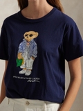 Tshirt RALPH LAUREN navy gấu áo kẻ
