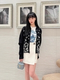 Cardigan Dior đen họa tiết